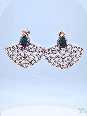 Black Opal Topaz Dangle Earrings 925 Silver Gold Jewelry Statement Drop